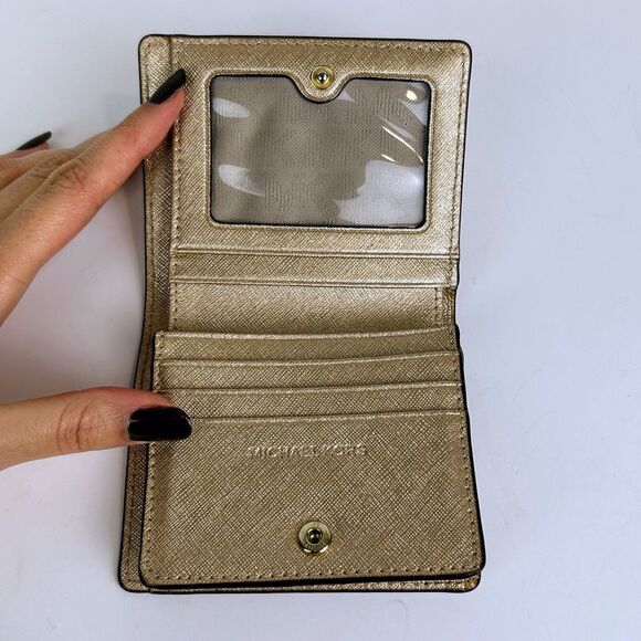 Michael Kors Jet Set Set Slim Saffiano Leather Wallet Gold Metallic Folding Card - Picture 7 of 8
